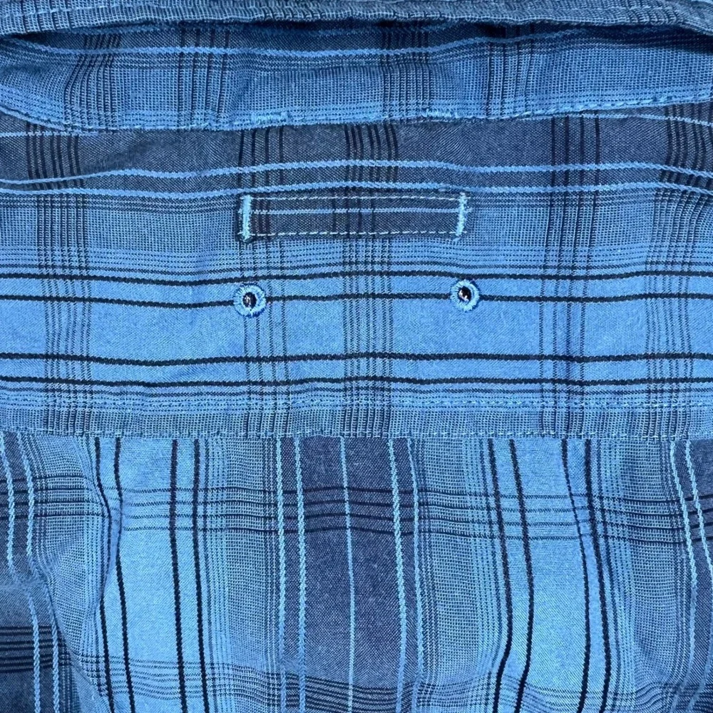 The North Face Mens XL Blue Plaid Short Sleeve Button Down Hiking Shirt Pocket